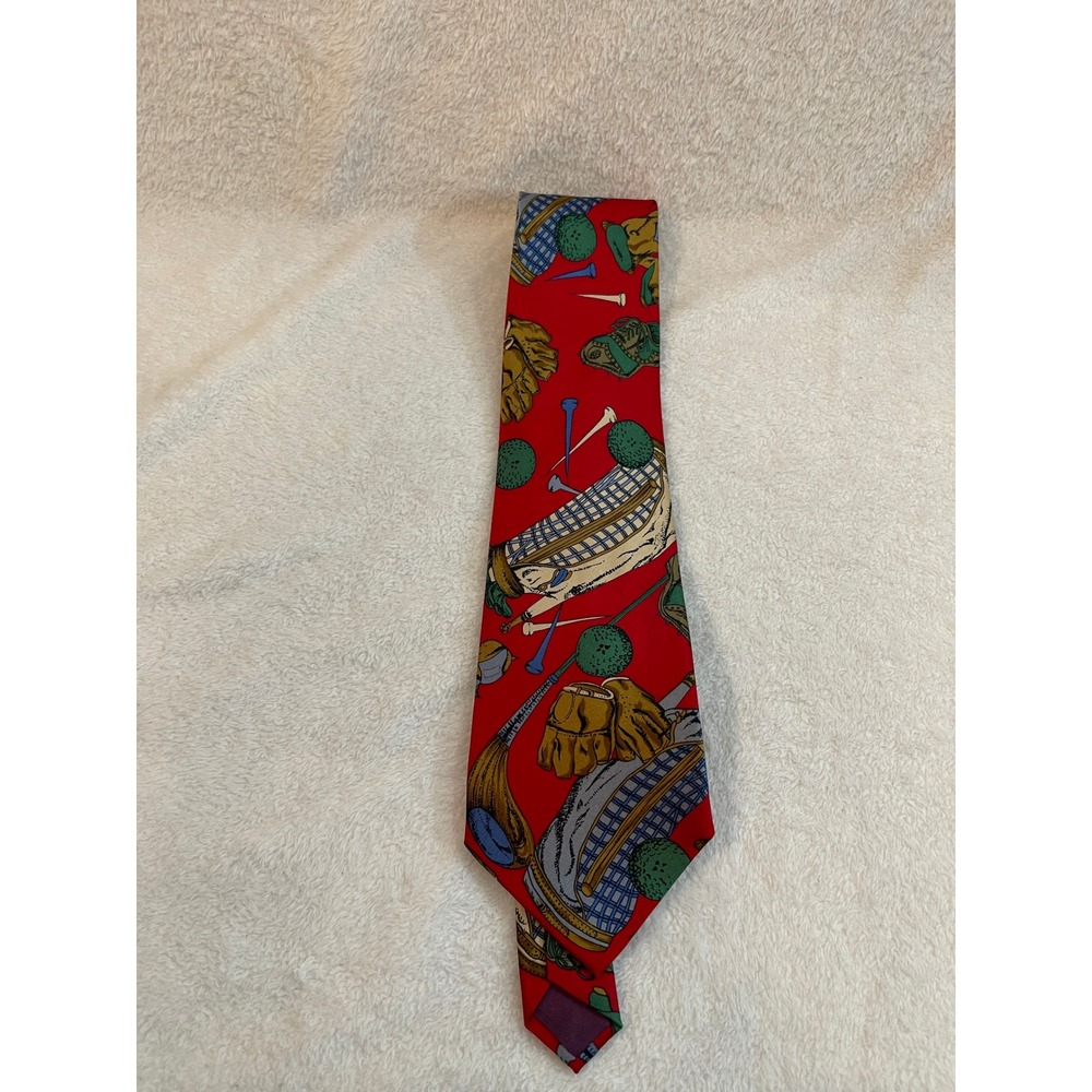 The Silk Connection Mens Red Golf Novelty Silk Necktie Clubs Bags Shoes Tees